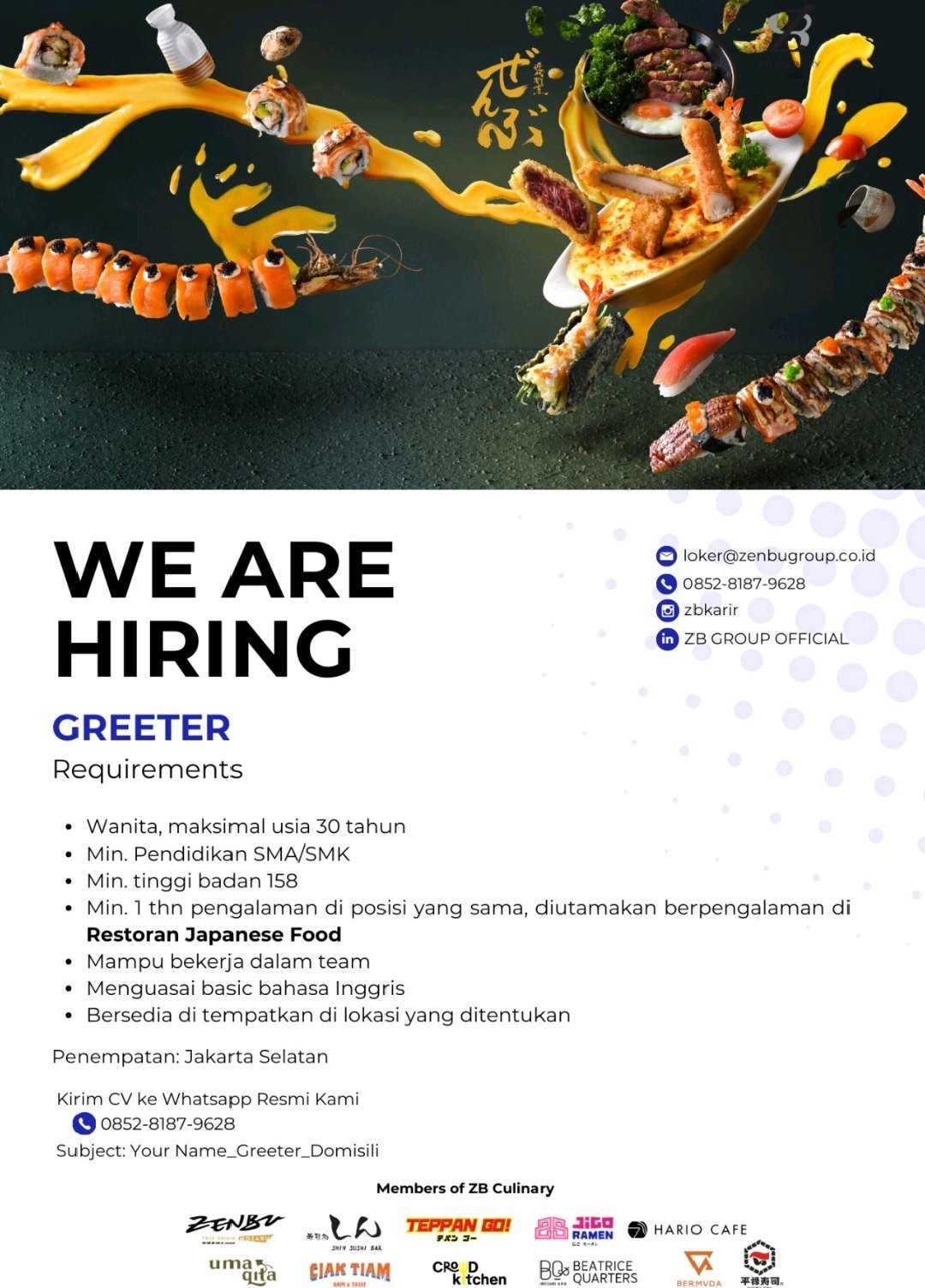 Greeter – Restoran Japanese Food (ZB Group)
