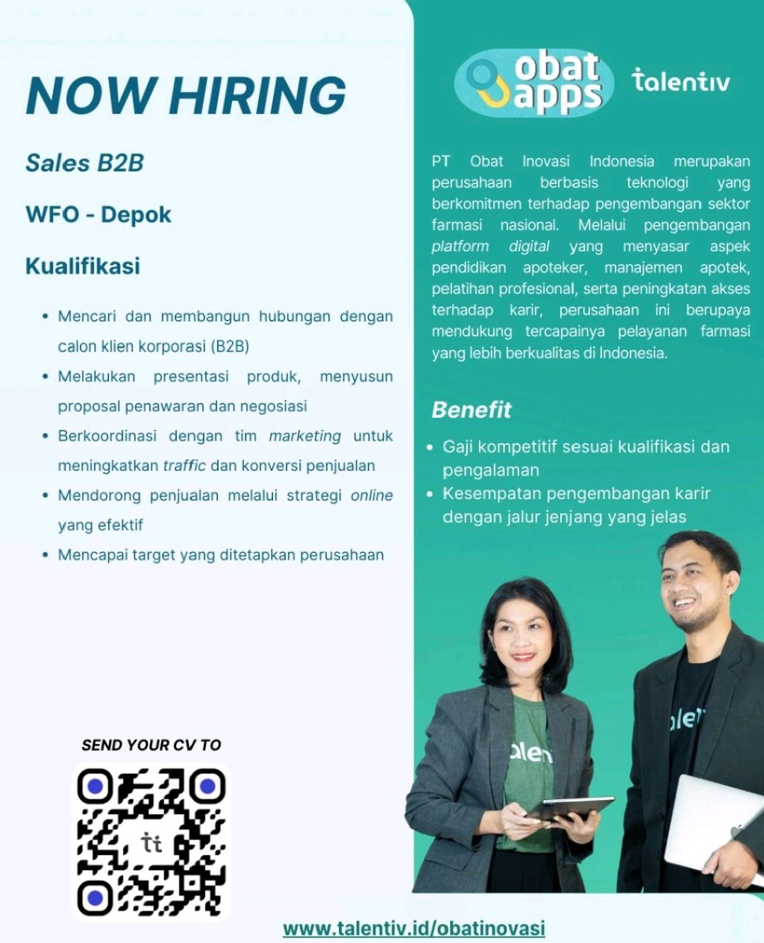 PT Obat Inovasi Indonesia – Sales B2B (Depok, WFO)